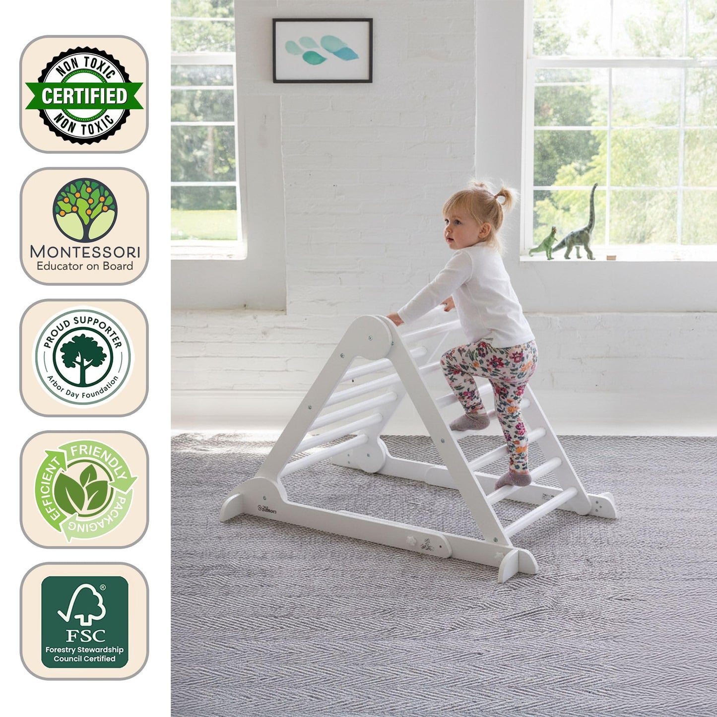 Little Partners Learn 'N Climb Foldable Wooden Climbing Triangle, Wood Climbing Gym for Toddlers, Triangle Climber for Skill-Building and Active Play, Soft White