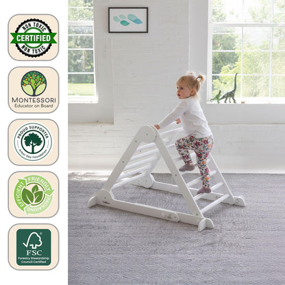 Little Partners Learn 'N Climb Foldable Wooden Climbing Triangle, Wood Climbing Gym for Toddlers, Triangle Climber for Skill-Building and Active Play, Soft White