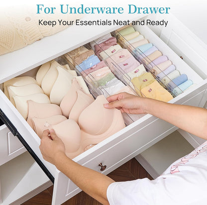12 Pack 4" 10.2"-16.5" Vtopmart Drawer Dividers for Clothes, High Adjustable Expandable Dresser Drawer Organizer, Clear