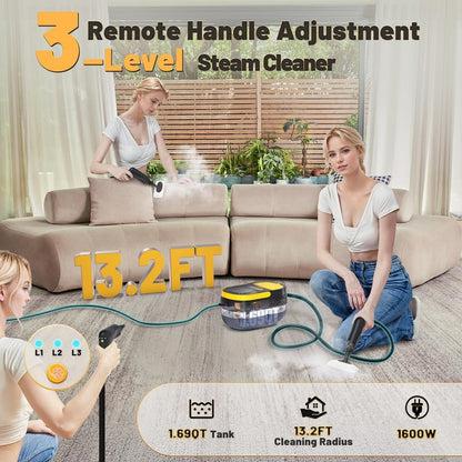 Gautye Steam Cleaner, 3 Level Adjustable Handle, 15s Heat Up, 1.69 Quarts Tank, Portable Steamer for Cleaning with 15 pcs Accessories, Steam Cleaner for Home for Dirt, Grease, Grout, Tile,Floor, Car