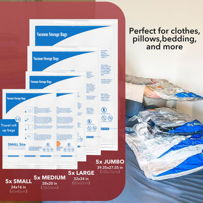 Vacuum Seal Bags for Clothing Travel & Home Storage, travel vacuum bags with pump, Store Blankets, Comforters, Pillows, Seasonal Clothes Compactly,24 Pack With Electric Pump