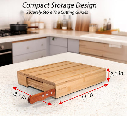 HEDDFAN 12 Bamboo Bread Slicer For Homemade Bread - Built-In Knife Slot, Crumb Catcher & Storage Compartment