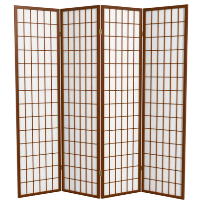 Red Lantern 6 ft. Tall Window Pane Shoji Screen - Walnut - 4 Panels