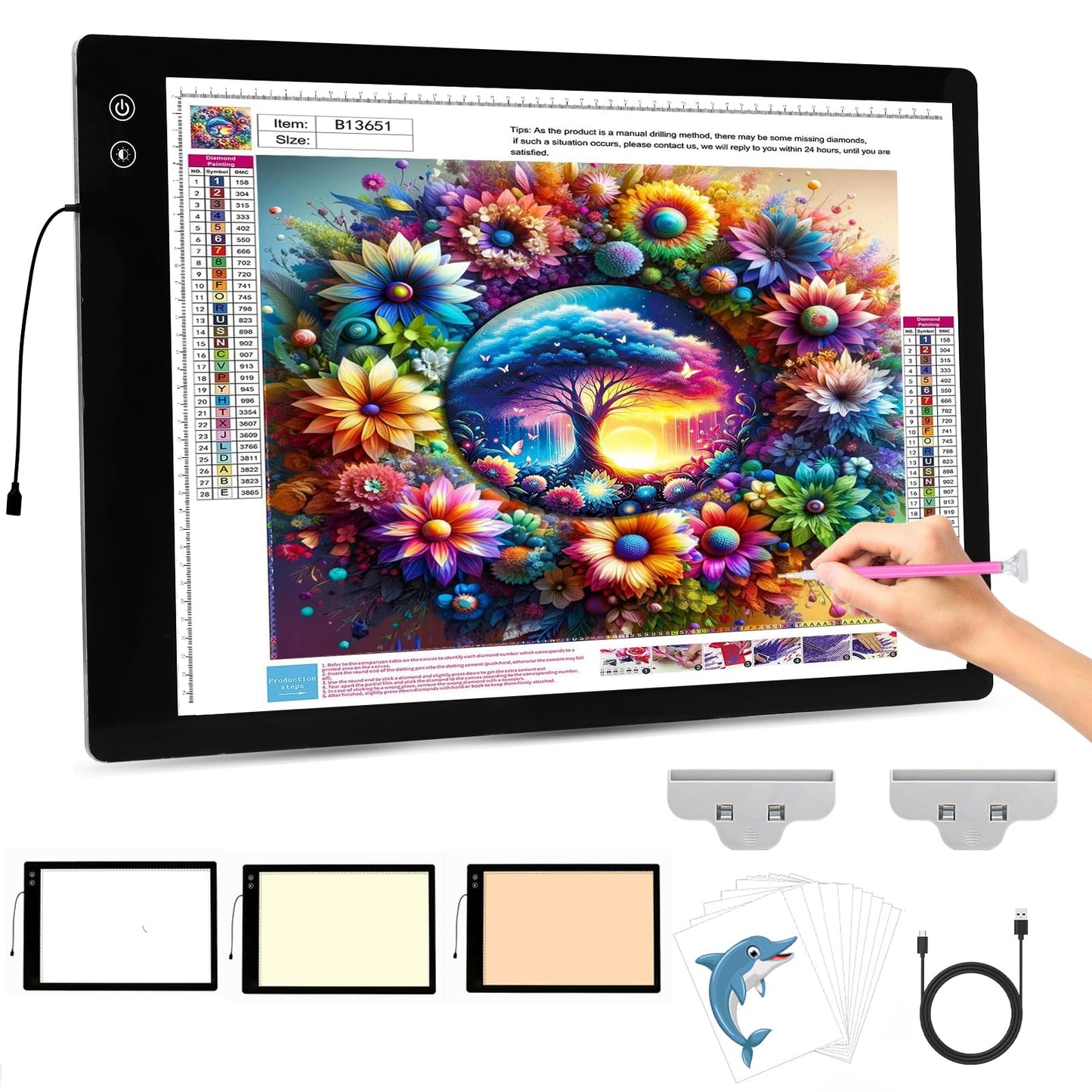 PICOVISTA A2 Light Pad for Diamond Painting, LED Tracing Light Box with 3 Color Modes and Adjustable Brightness Battery Powered Light Board for Weeding Vinyl, Drawing, Sketching, Artists, Tatoo