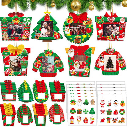 Tioncy 40 Pack Christmas Picture Frame Ornaments DIY Craft Box Set with Stickers DIY Photo Frame Hanging Xmas Picture Ornaments for Tree Window Holiday Party Decor