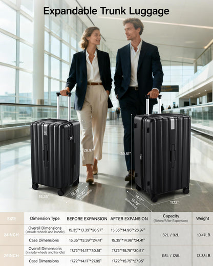 Hanke 29 Inch Plus Expandable Luggage Large Suitcases with Wheels,Checked Luggage Hard Shell Suitcases, PC Trunk Luggage Extra Large Suitcase with Lock for Women Men(Jet Black)