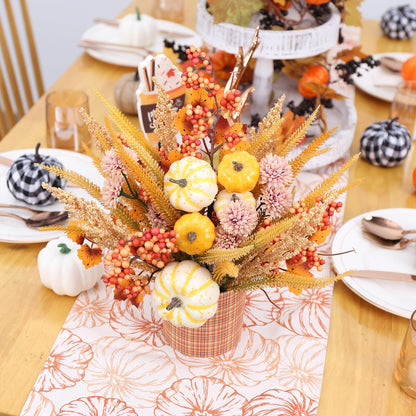 SY Super Bang Fall Decor, 12" Artificial Yellow/White Pumpkin Berry Maple Tree Table Decorations, for Autumn Halloween Thanksgiving Home Farmhouse Harvest Holiday Party Centerpieces Decor.