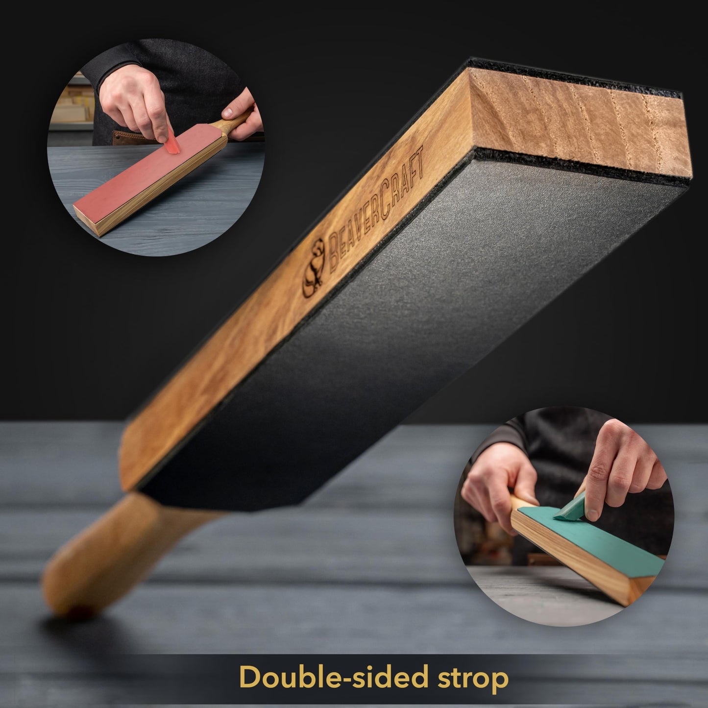BeaverCraft LS6P1 Leather Strop for Knife Sharpening with Polishing Compound 14" S14x Deluxe Wood Spoon Carving Tools Kit Leather Roll-Up Case
