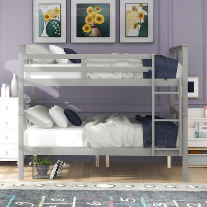 Merax Full Over Full Bunk Bed Convertible to Two Separate Beds, Solid Pine Wood Frame with Safety Guardrail & Headboard/Footboard, Sturdy Durable Design, for Teens/Adults, No Box Spring Needed, Grey
