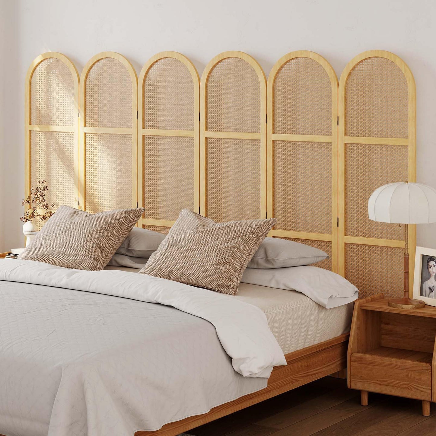 Svimi Room Dividers and Folding Privacy Screens, 5.6 Ft Double Hinged Rattan Partition Freestanding Wall Room Divider for Home - 6 Panels (Natural)