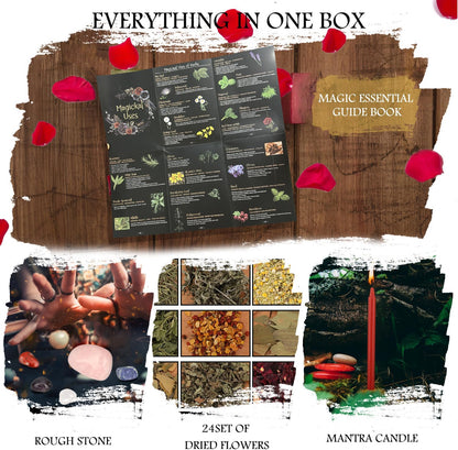 132 Witchcraft Supplies Kit PCS, Wiccan Supplies and Tools, Including Witchcraft Herbs, Spell Candles, Crystals
