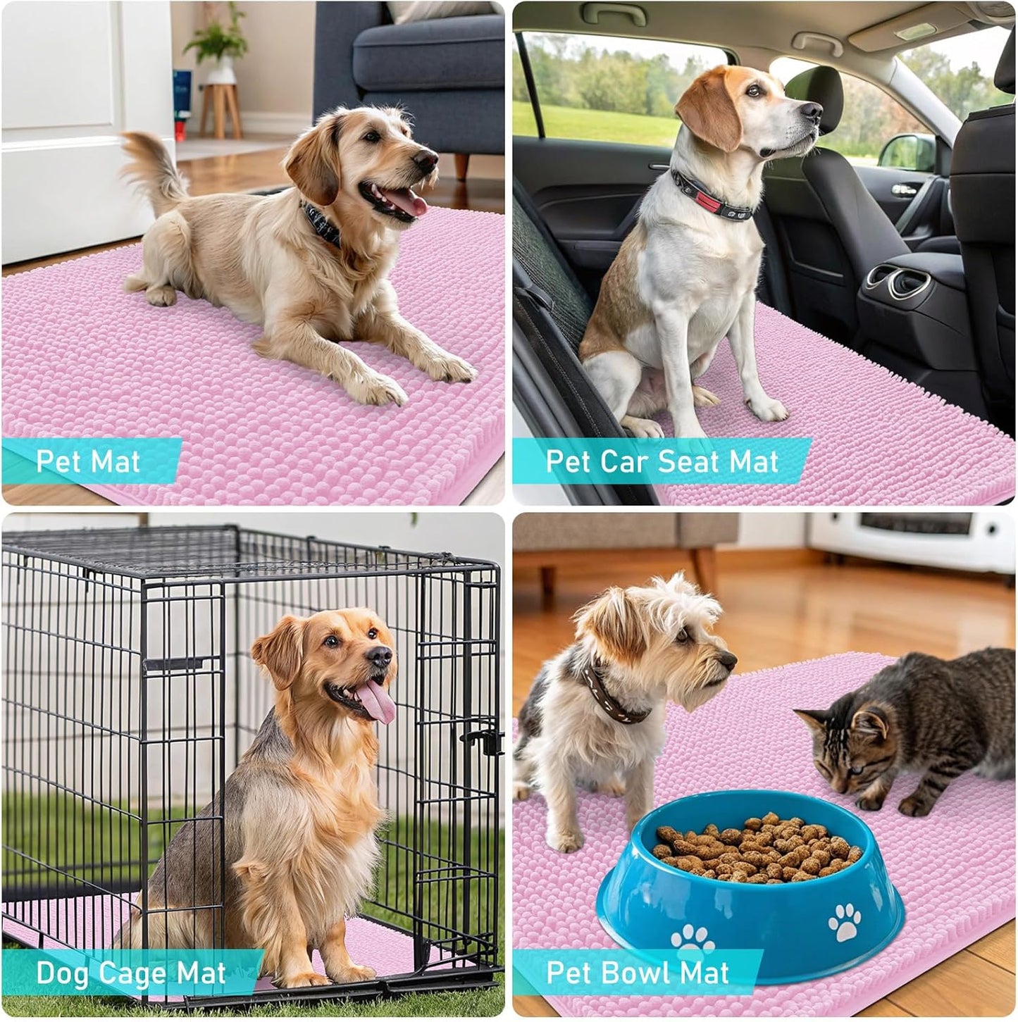 OLANLY Dog Door Mat - Absorbent Non-Slip Chenille Mat for Muddy Paws | Quick Dry 59x32, Pink
