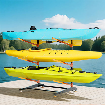 AlloyLake 3-Tier Freestanding Kayak Storage Rack, Heavy Duty Outdoor Canoe Stand for Garage & Dock, 330 lbs Capacity, Rust-Proof 304 Stainless Steel Hardware (Orange)
