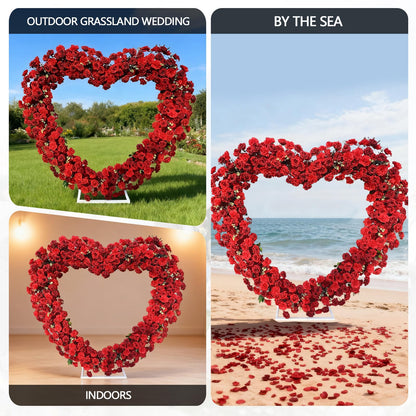 Heart Flower Arch Wedding Arch with Flowers, Romantic Heart Shaped Metal Archway for Indoor Outdoor Ceremony, Proposal, Party & Event Decoration (red)