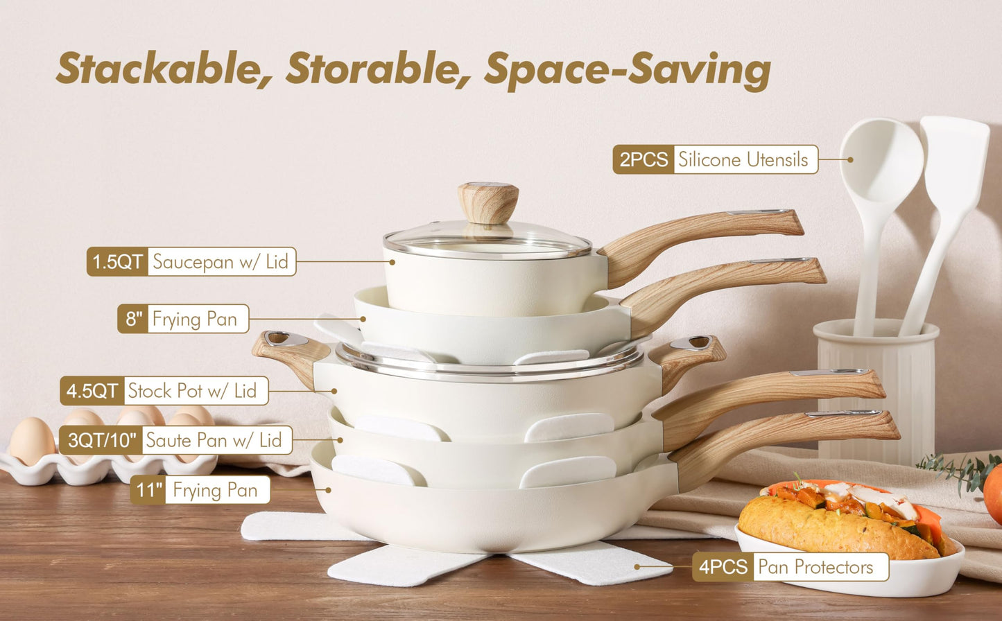 SENSARTE Ceramic Cookware Sets, Pots and Pans Set Non stick, Granite Induction Cookware, Non toxic Healthy Non Stick Kitchen Cooking Set, with Frying Pans Set, PFAS PTFE PFOA PFOS Free,14 Pcs