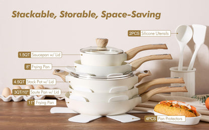 SENSARTE Ceramic Cookware Sets, Pots and Pans Set Non stick, Granite Induction Cookware, Non toxic Healthy Non Stick Kitchen Cooking Set, with Frying Pans Set, PFAS PTFE PFOA PFOS Free,14 Pcs