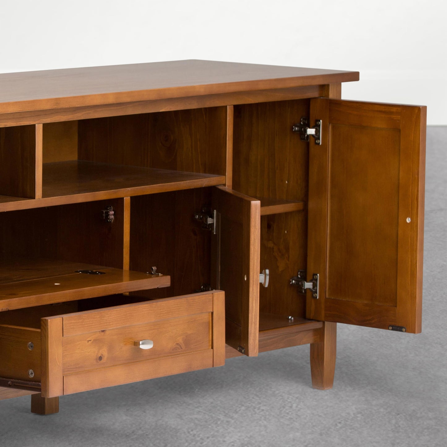 SIMPLIHOME Warm Shaker TV Stand - 72 inch Wide Solid Wood Media Console in Warm Honey Brown, Transitional Entertainment Center for Living Room for TVs up to 80 Inches with Cable Management