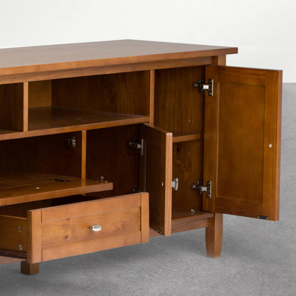 SIMPLIHOME Warm Shaker TV Stand - 72 inch Wide Solid Wood Media Console in Warm Honey Brown, Transitional Entertainment Center for Living Room for TVs up to 80 Inches with Cable Management