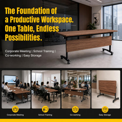 Modular Folding Conference Room Table with Wheels - 6 Pack Flip Top Mobile Training Table,Modern Meeting Tables 2-30 Person,Walnut,61"x 19.6"x 29.5"