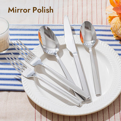 KINGSTONE Silverware Set, 20-Piece Flatware Cutlery Set Premium Stainless Steel, Service for 4, for Kitchen, Home, Wedding, Party, Mirror Polished and Dishwasher Safe