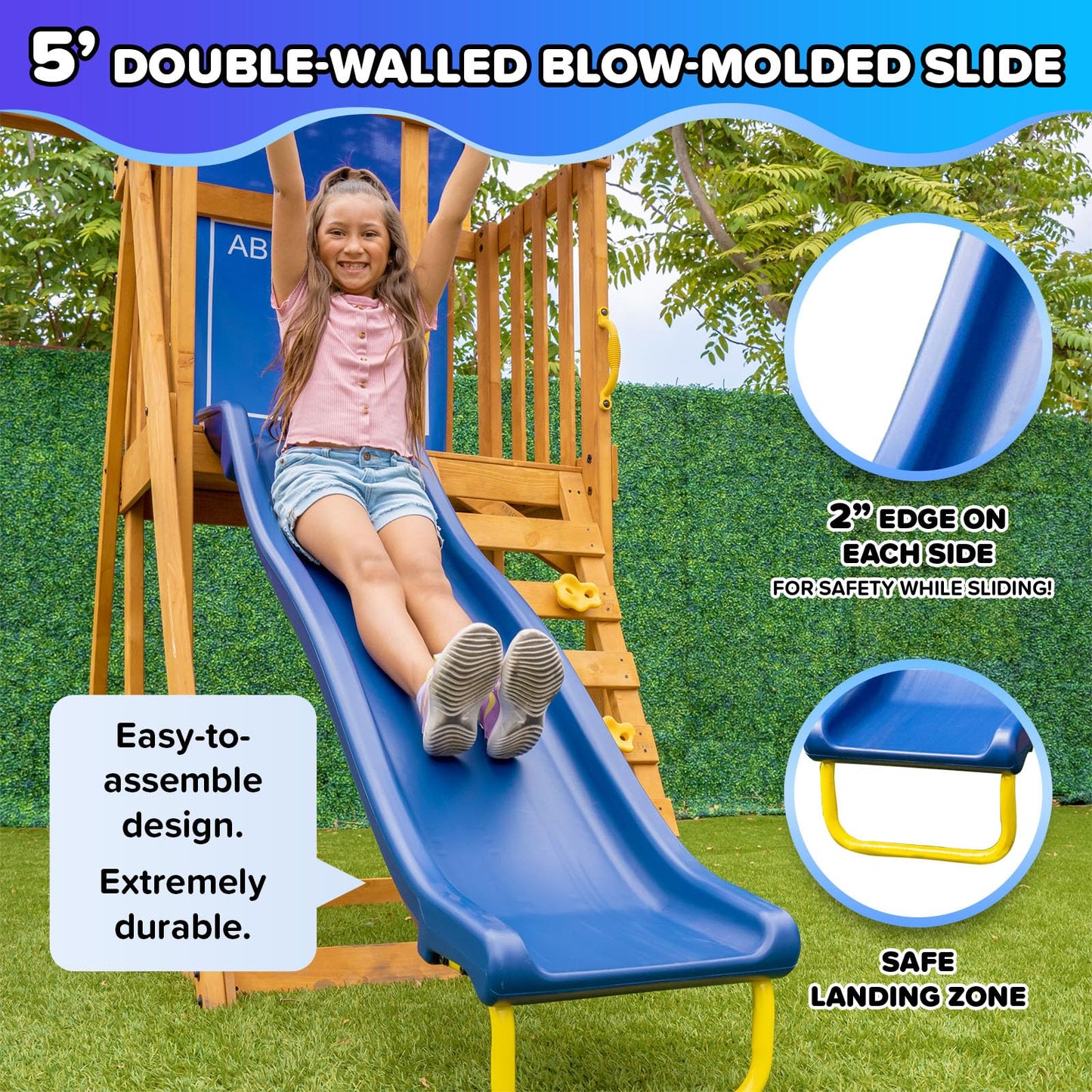 Sportspower Augusta Cedar Wooden Swing Set with Heavy Duty A-Frame & 6ft Double Wall Slide, Bonus Anchor Kit Included