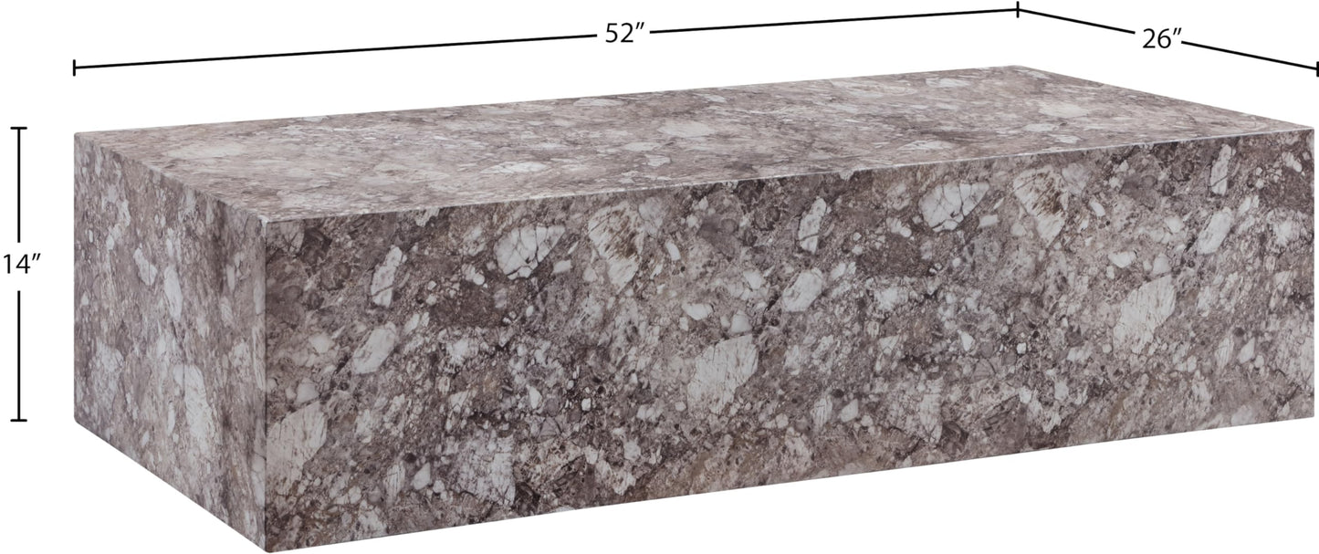 Meridian Furniture 99029Brown-CT Piazza Collection Art Deco Indoor/Outdoor Concrete Coffee Table with Brown Marble Finish, 52" W x 26" D x 14" H, Brown