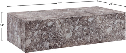 Meridian Furniture 99029Brown-CT Piazza Collection Art Deco Indoor/Outdoor Concrete Coffee Table with Brown Marble Finish, 52" W x 26" D x 14" H, Brown