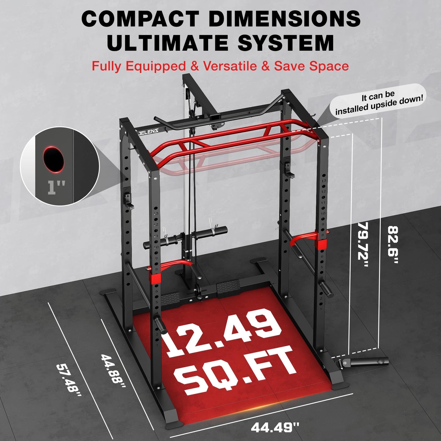 JELENS Power Cage, 2000LBS Multi-Function S11 Power Rack with LAT Pulldown, Squat Rack with Pulley System and More Training Attachments, Weight Workout Machine for Home Gym (Weight Bench Package)
