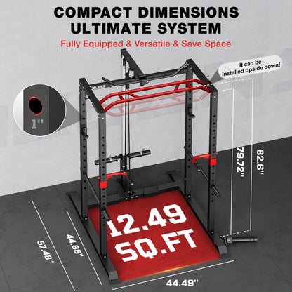 JELENS Power Cage, 2000LBS Multi-Function S11 Power Rack with LAT Pulldown, Squat Rack with Pulley System and More Training Attachments, Weight Workout Machine for Home Gym (Weight Bench Package)