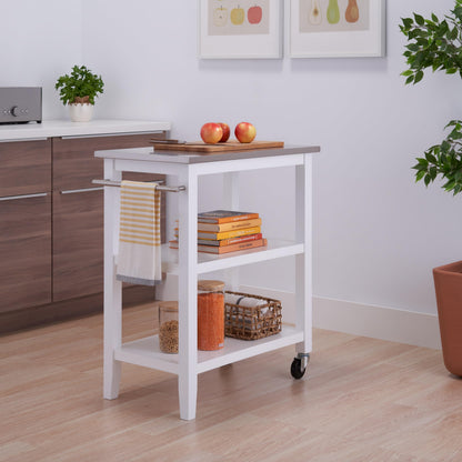 TRINITY 3-Tier Mobile Kitchen Island Storage Cart with Stainless Steel Top, 31.4" x 18" x 35", White