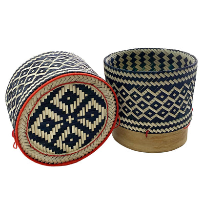 PANWA Bamboo Sticky Rice Serving Basket Thai Kratip Container 100% Handmade Traditional Village Handicrafts with Vegetable Plant Based Dye Coloring Shades Food Safe (Charcoal)