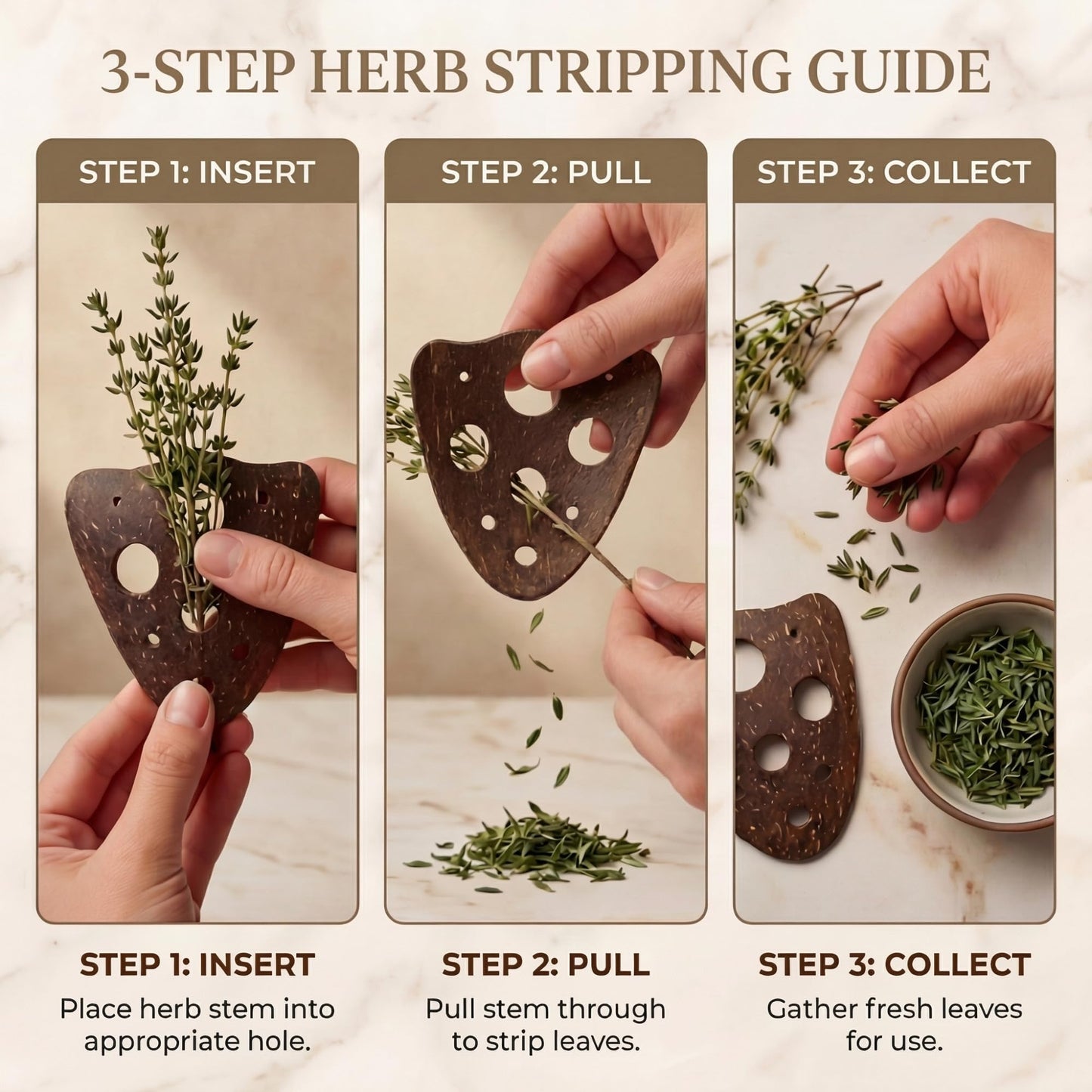 All-Natural Herb Stripper Tool for Fresh Herbs | 9-Hole Kale, Rosemary and Thyme Peeler | Eco-Friendly Kitchen Gadget | Metal & Plastic Free Herb Stripping Tool for Cilantro, Basil, Chard & More