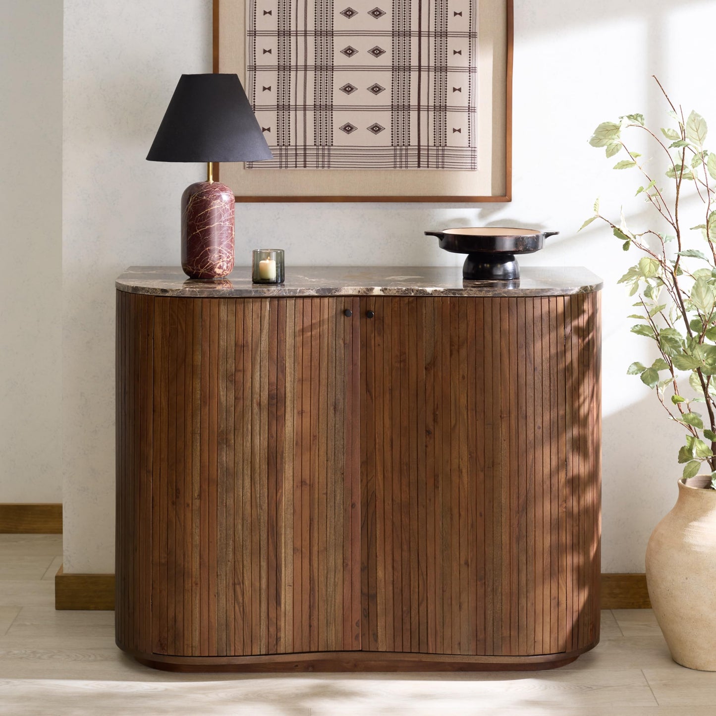 SAFAVIEH Couture Collection – Jamilah Brown 2-Door 2-Shelf Marble Top Chest, Fully Assembled (SFV5775A)