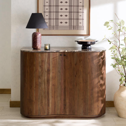 SAFAVIEH Couture Collection – Jamilah Brown 2-Door 2-Shelf Marble Top Chest, Fully Assembled (SFV5775A)