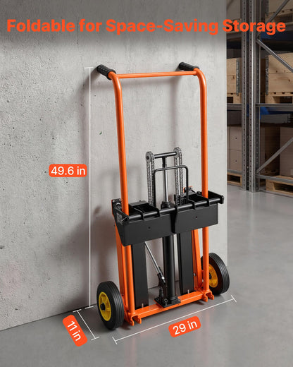 VEVOR Hydraulic Material Lift Winch Stacker, 450 lbs Load Capacity, 39.4'' Max Lifting Height, Pallet Truck Dolly with Fork Lift Table, Foldable & Portable Pallet Jack Table Cart, Orange & Black