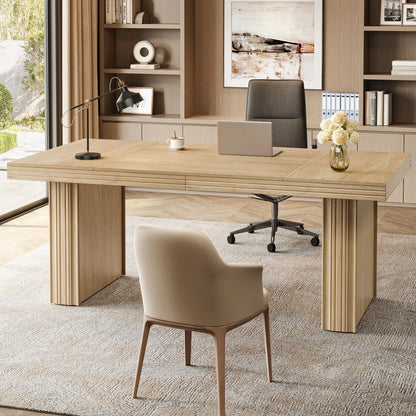 Tribesigns 63" Executive Desk, Modern Executive Office Desk with Thickened Desktop and Heavy-Duty Legs, Wood Writing Workstation Study Table Conference Table for Office, Natural