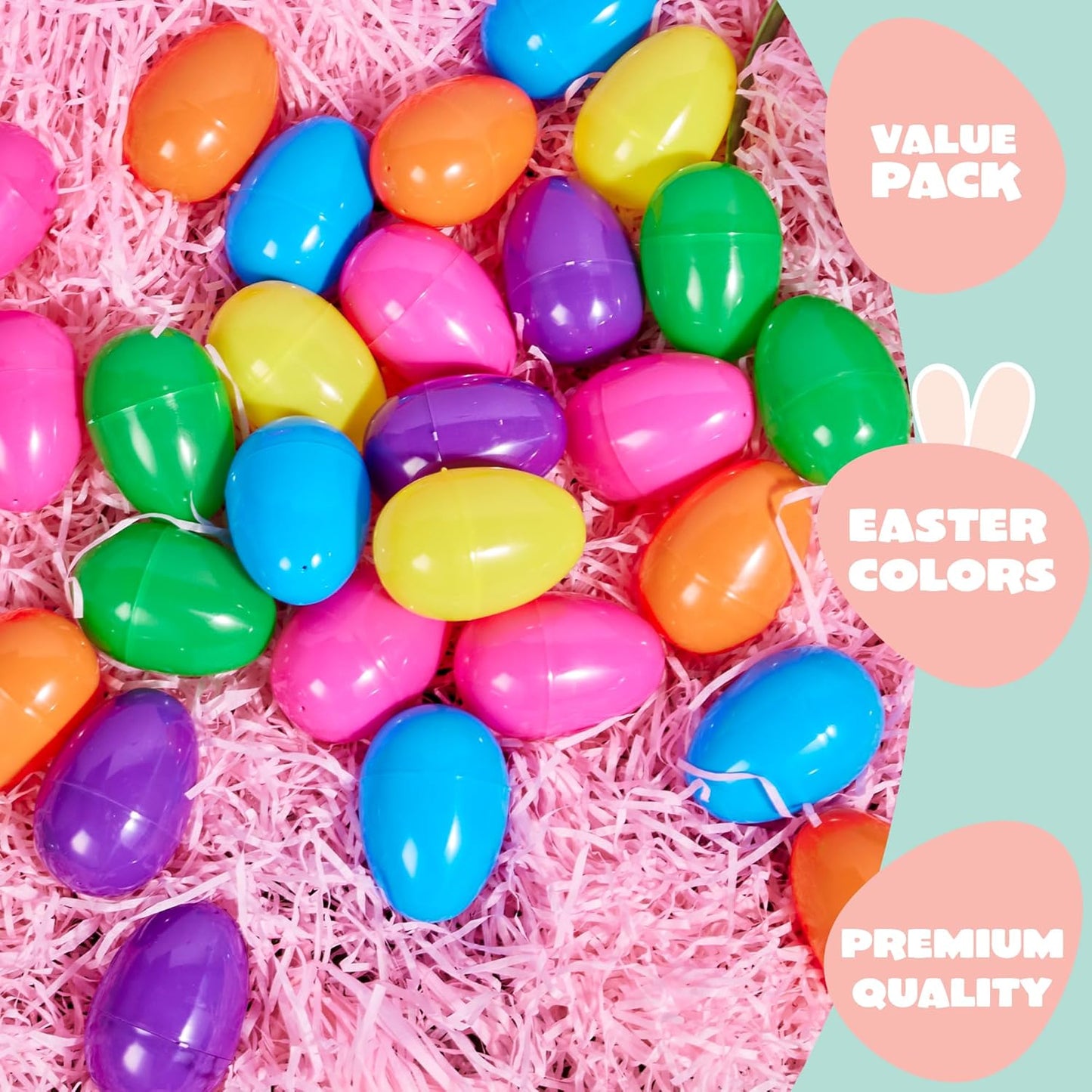 3.15" 264PCS JOYIN Easter Eggs, Fillable Plastic Eggs Empty Colorful Bright Eggshells with Hinge for Easter Hunt