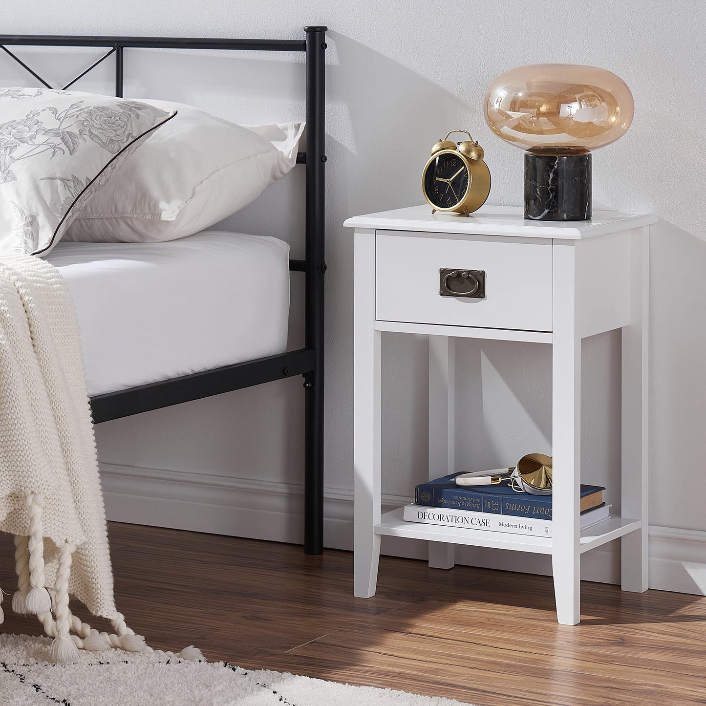 VECELO Nightstands Set of 2 End/Side Tables for Living Room Bedroom Bedside, Vintage Accent Furniture Small Space, Solid Wood Legs, One Drawer