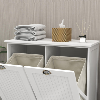 Contemporary Storage Cabinet, Two-Compartment Tilt-Out Laundry Sorter Cabinet, for Bathroom Hallway,for The Kitchen