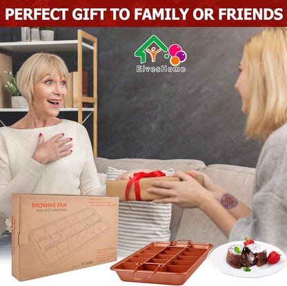 Brownies Pan with Dividers, Nonstick Baking Pan with Slicer Cutter & Spatula, Rectangular Cake Pans for Baking