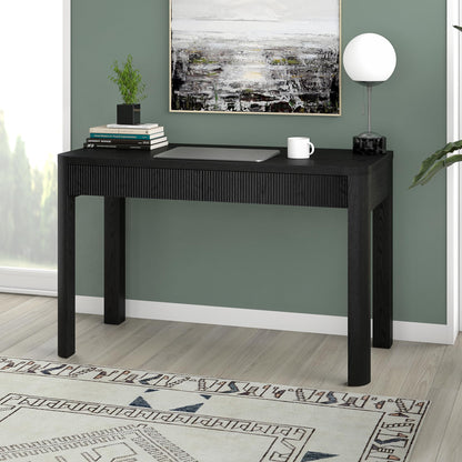 Henn&Hart 48" Fluted Modern Rectangular Wooden Home Office Desk Computer Desk Writing Table with 2 Ribbed Storage Drawers for Bedroom, Living Room, or Home Office, Natural Black