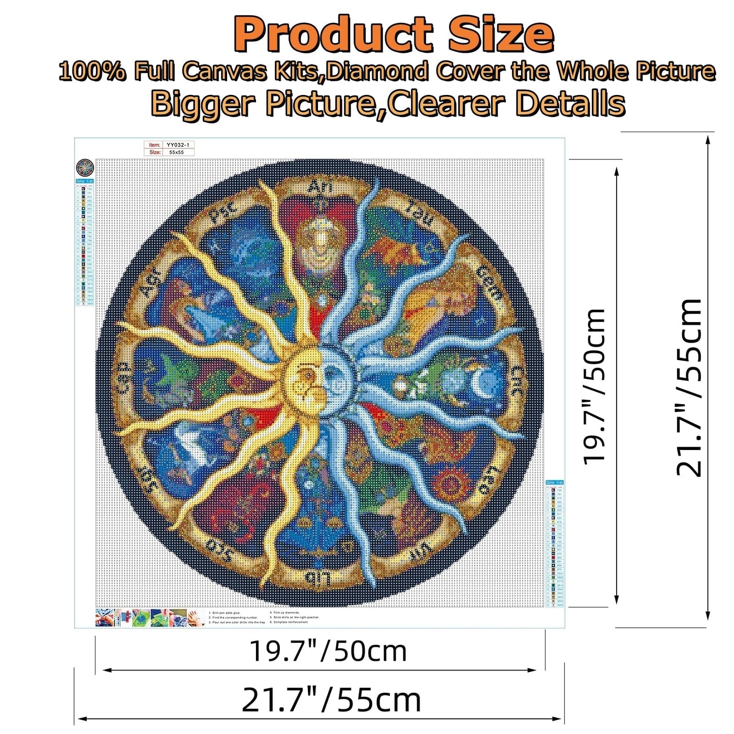 WEIYP 5D Diamond Painting Kits for Adults Full Drill The Twelve Constellations Embroidery Rhinestone Painting(22x22in)