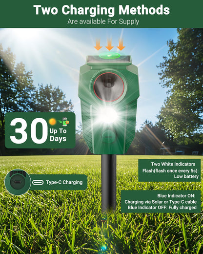X-octenol Solar Ultrasonic Animal Repellent Outdoor - Deer Repellent Devices with Motion Sensor & Flashing Lights, Waterproof Deterrent for Yard Garden to Repel Cats, Squirrels, Raccoons
