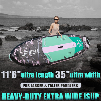 UPWELL 11'6"×35" Extra Wide Inflatable Paddle Board, Stand Up Paddle Board, Sup Paddle Boards for Adults, Mech Pink