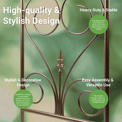 Meyrines Metal Garden Arbor, 104.3” Tall Wrought Iron Archway for Climbing Plants & Flowers, British-Style Garden Trellis(Silver, Flat-Top)