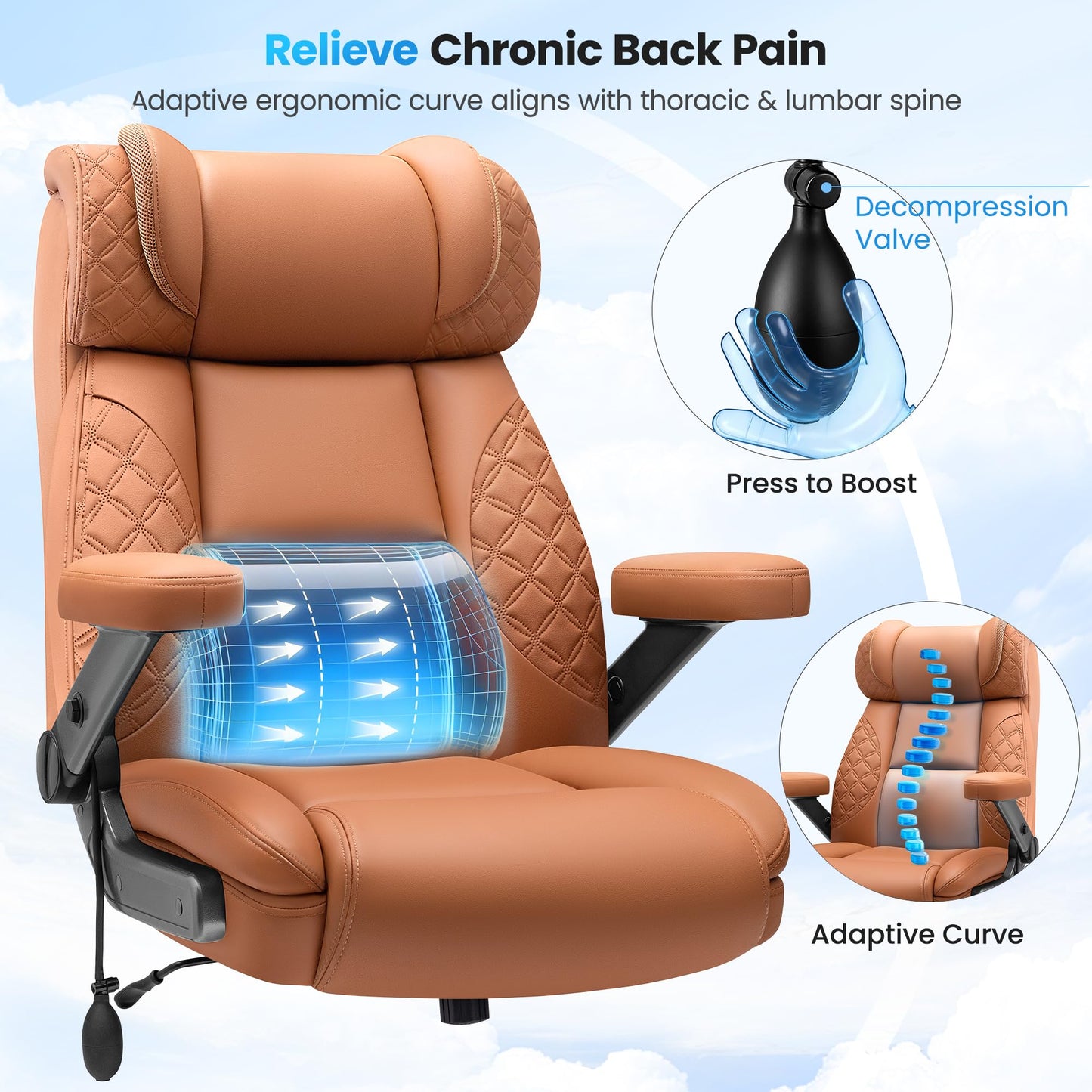 Big and Tall Office Chair for Heavy People, 500LBS Wide Seat Computer Desk Chair, Extra Large Executive Gaming Chair with Adjustable Lumbar Support and 5D Flip Arms, Comfy Heavy Duty Office Chair