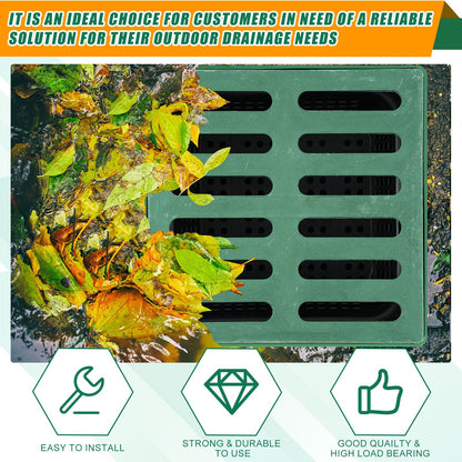 Kritkin Catch Basin with Grate 15 x 15× 24 Inch Square Large Catch Basin for Drainage with Debris Basket French Drain Without Reserved Hole for Yard, Downspout, Lawn, Municipal Pipeline, Green