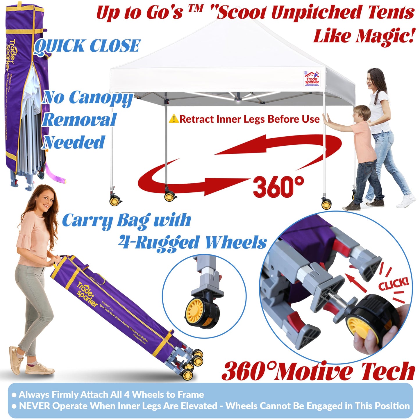 Tradesparker Pop Up Tent,Commercial Movable Canopy with ApexCore LED&Rugged Casters-Instant Easy Setup Shelter Canopies with Weight Bags&Stakes for Outdoor Events(10x15, with 4 Sidewalls, White)