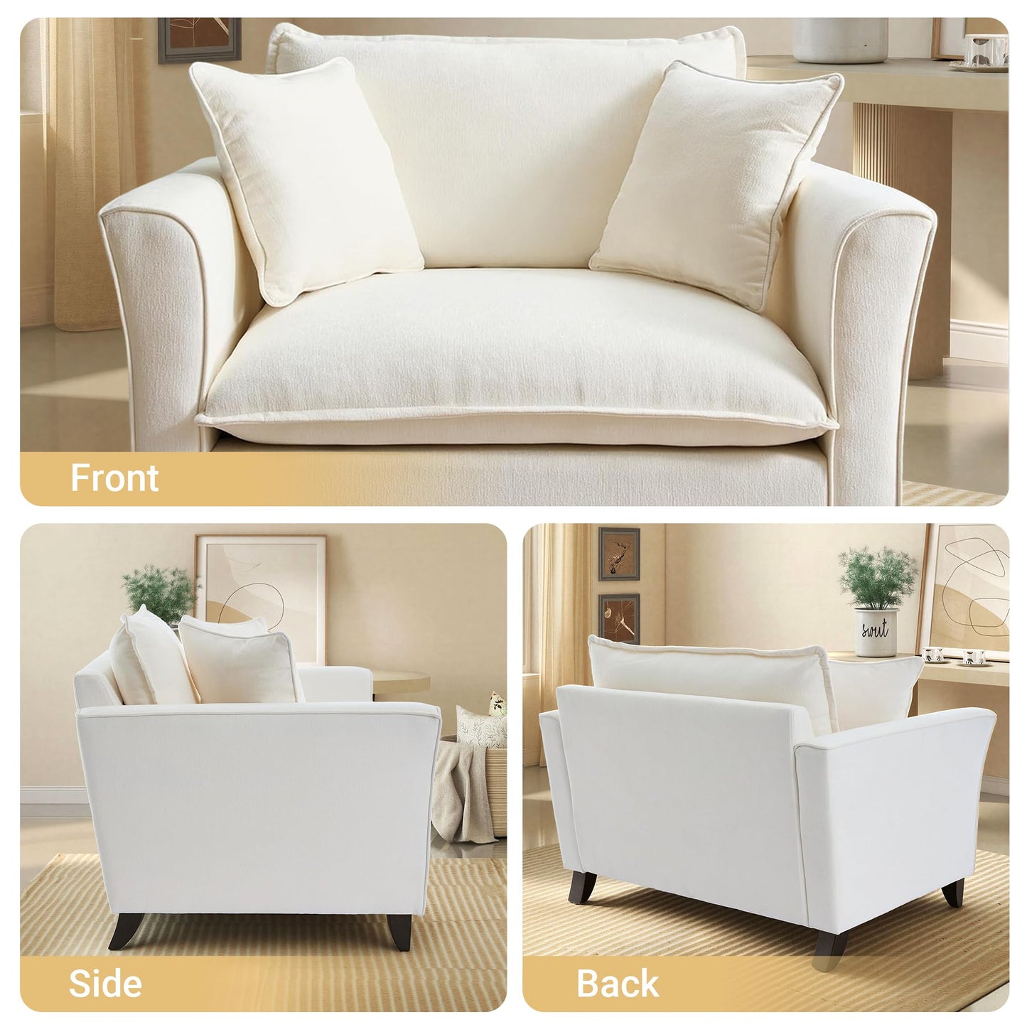 ERYE 46.9" Chenille Upholstered Accent Chair Wide Seat for Living Room Bedroom, Modern Leisure Cushion Armchair W/ 2 Pillows and Removable Cover for Home Apartment Office