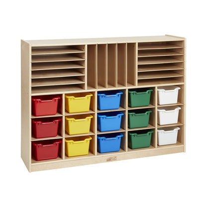 ECR4Kids Multi-Section Mobile Cabinet with Scoop Front Storage Bins, Classroom Furniture, Assorted, 16-Piece